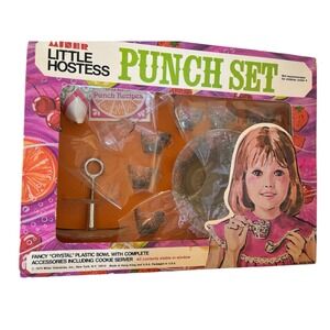 NIB 1974 Vintage Miner Little Hostess Punch Set Plastic Bowl Cups Ladle Cookie